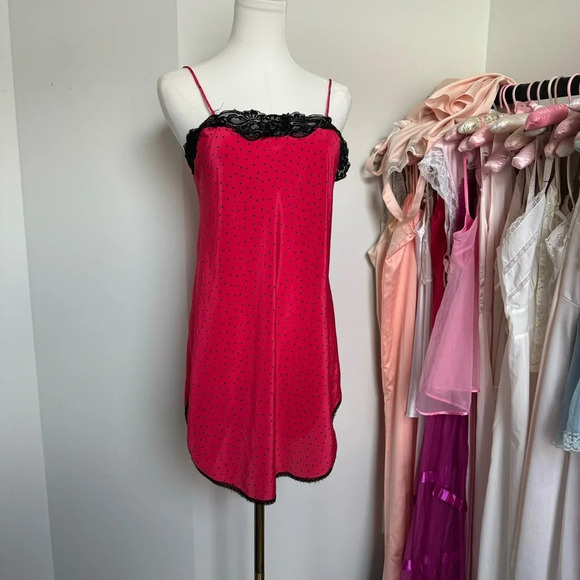 Y2K vintage slip red polka dots coquette  pin up goth M - Picture 2 of 4